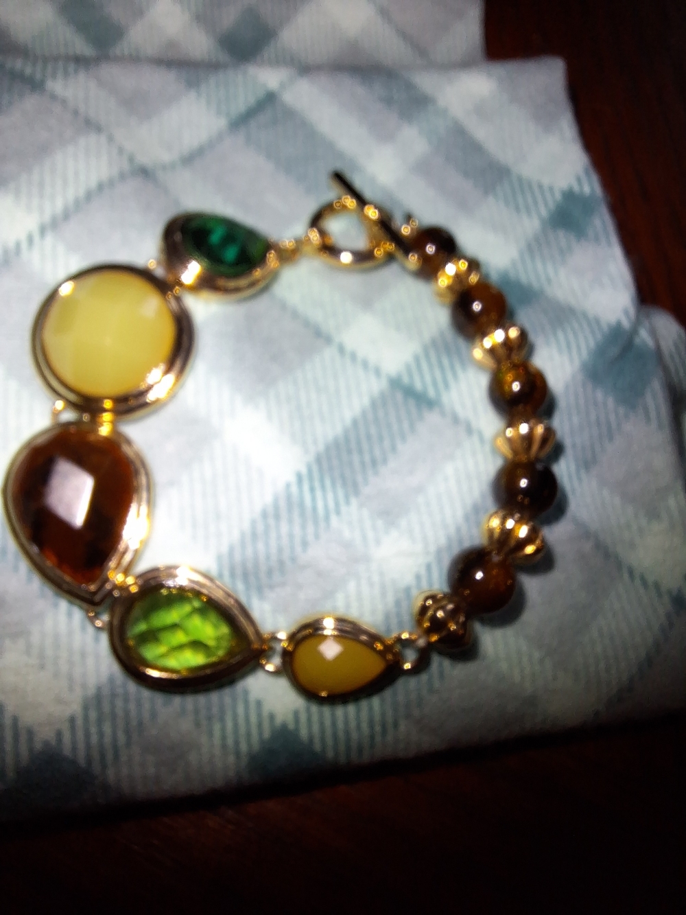 Beaded Gemstone Bracelet in Brown & Green